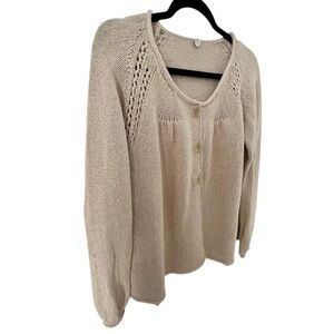 Margaret O’Leary Knit Swing Cardigan 100% Maka Cotton Tan Women’s size Large
